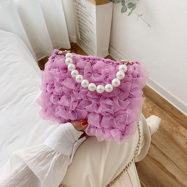 

shoulder bags fashion lace 2021 women pearl design tote ladies square crossbody messenger woman handbags d651