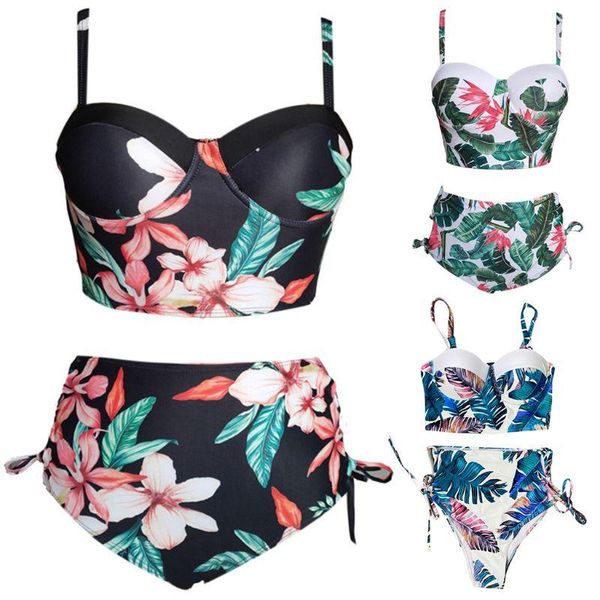 

women bandage bikini set tropical floral print push up underwire swimsuit