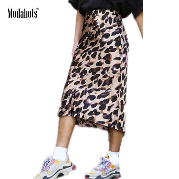 

skirts summer leopard print beach skirt women high waist bodycon korean a-line midi retro office vintage ladies mujer, Black