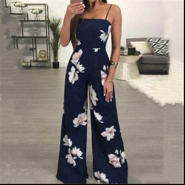 

women summer loose jumpsuit new floral printed sleeveless wide legs trousers playsuit female fashion sling long rompers sale, Black;white