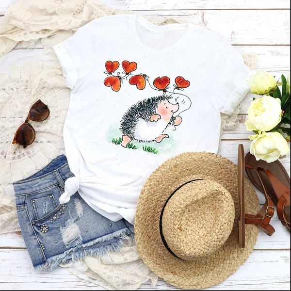 

women graphic love sweet valentine printing animal cartoon fashion tees clothing female print t shirt womens t shirt, White