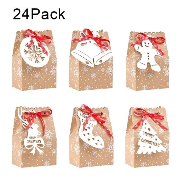 

24 pcs christmas gift bags kraft paper cookie packaging bag large capacity xmas gift pocket holiday pastry sack party decoration