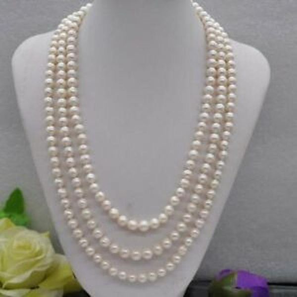 

natural white 7-8mm natural round freshwater pearl necklace 65, Silver
