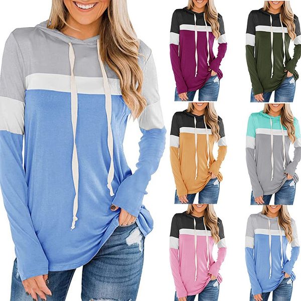 

spring 2021 new selling multi panel contrast casual women's round neck long sleeve t-shirt, White