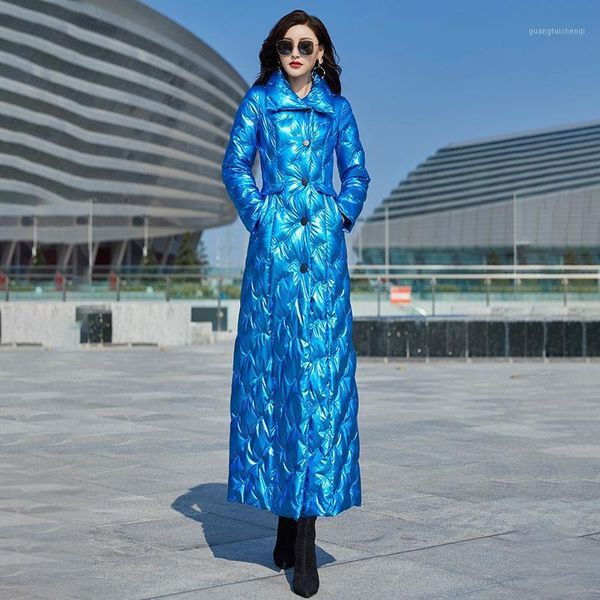 

women's down & parkas 2021 winter blue bright face long padded jacket waist slimming over the knee, Black
