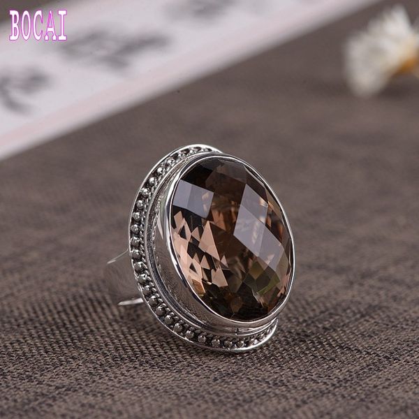 

s925 sterling silver jewelry retro craft female models simple fashion inlaid tea crystal woman's new silver ring