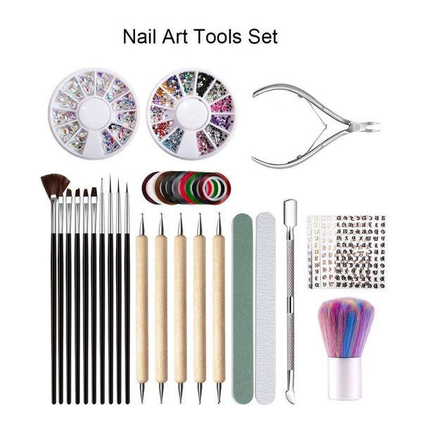 

nail art kits tools dotting pen painting gold silver wire cuticle clipper pusher dust brush