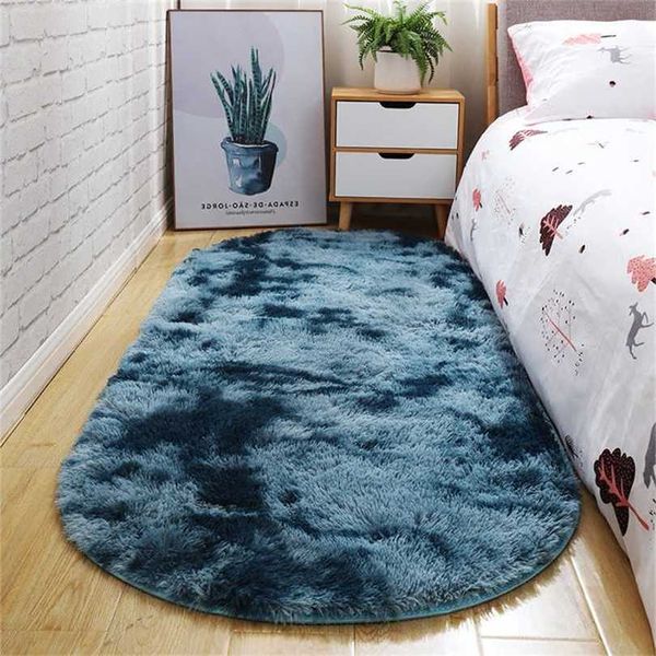 RULDGEE Ellipse Oval Tie-Dye Tappeto Camera da letto Comodino Coperta Prima di andare a letto Soggiorno Alfombra Tavolo da tè Tappetino in lana lunga Doppio colore 211124