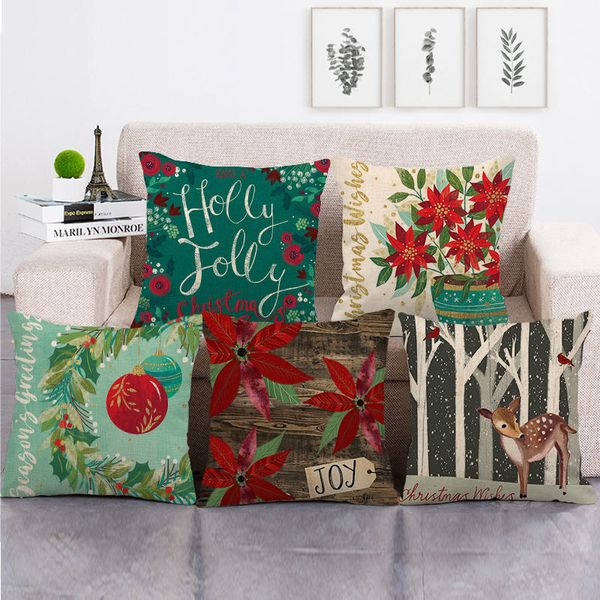 

45cm*45cm green style merry christmas flowers design linen/cotton throw pillow covers couch cushion cover home decor pillow