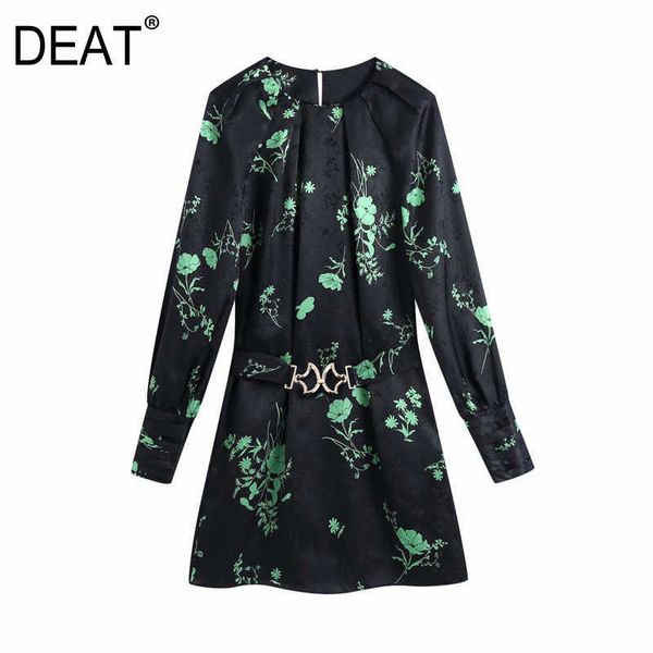 

[deat] spring autumn fashion round neck high waist sashes long sleeve jacquard loose temperament dress 13w936 210527, Black;gray