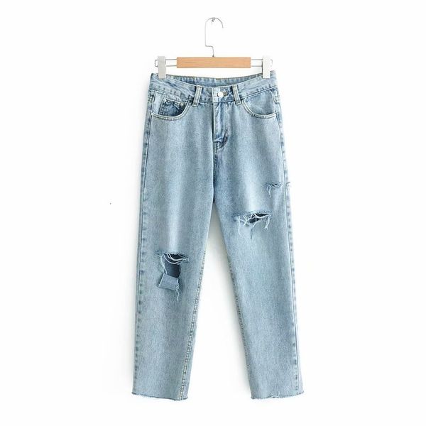 

2021 new women's polyester trousers, street clothing, straight tube, forming trousers with holes, summer of g7x3, Black;white