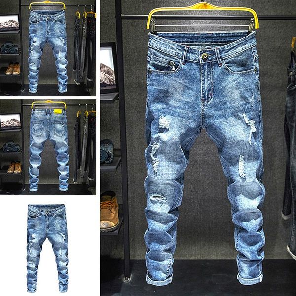 

men's jeans straight trousers large size stretch men korean loose pants trend spring and autumn slim, Blue