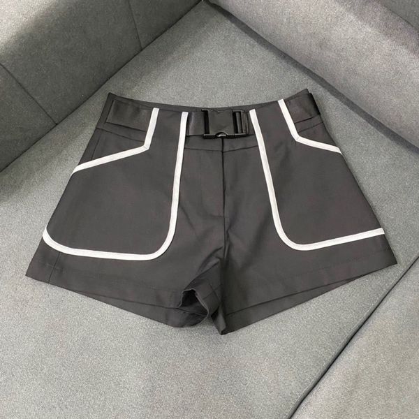 

2021 european high waist shorts women summer contrasting color belt all-match slim pants female, White;black