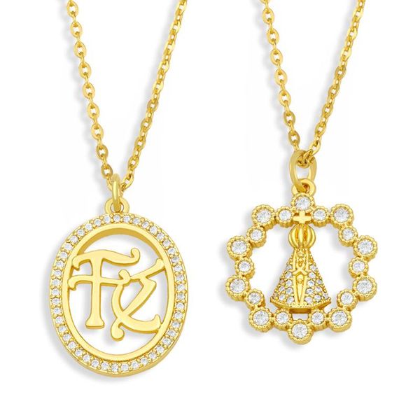 

pendant necklaces flola gold plated fe necklace for women cz pave rhinestone chain cubic zirconia catholic jewelry gifts nkev62, Silver