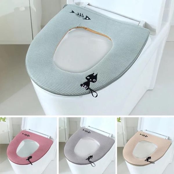 

toilet seat covers universal plush cover thicken warm soft zipper wc mat cushion closestool lid1