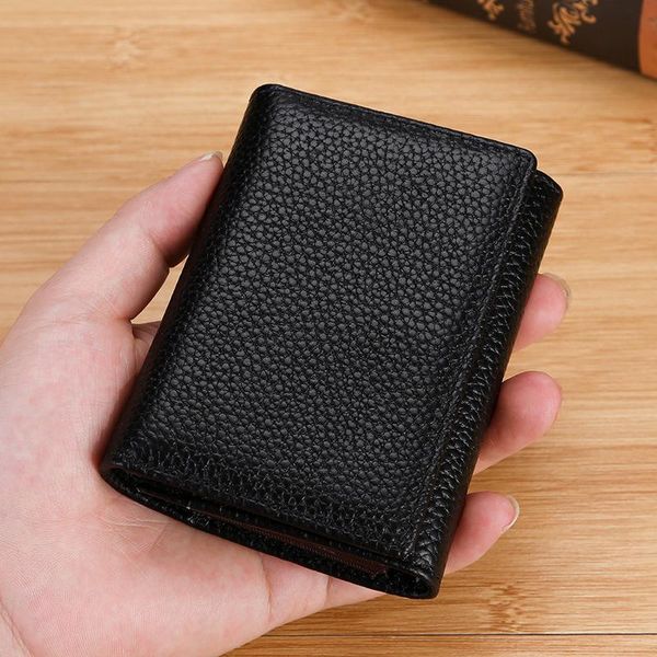 

card holders men's lychee pattern head layer cowhide case business holder, Brown;gray
