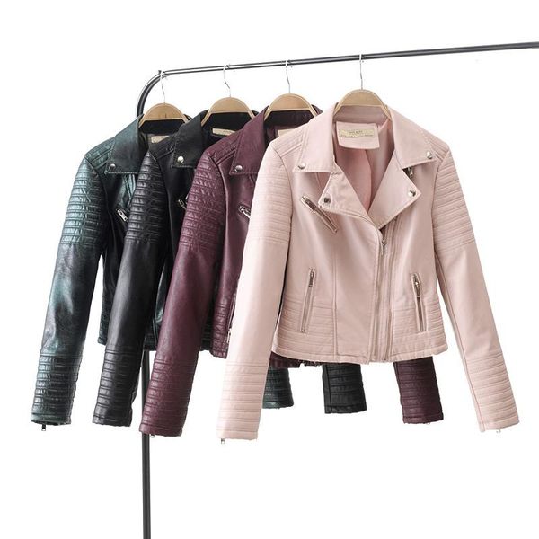 

women's leather & faux jackets women 2021 plus size motorcycle biker pu soft coat female slim streetwear casual outerwear ladies, Black