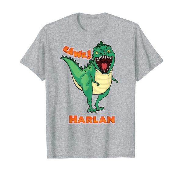 

harlan name personalized custom dinosaur rawr t-rex t-shirt, White;black