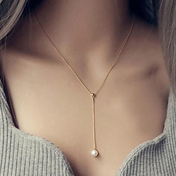 

pendant necklaces fashion alloy single pearl necklace for women accesorios mujer ladies elegant party dating jewelry accessories, Silver