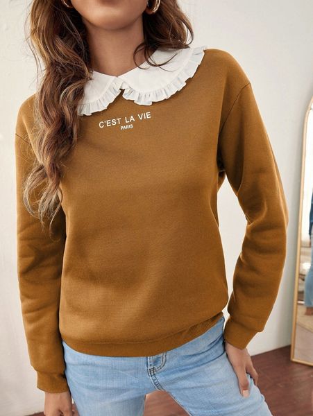 

peter-pan collar slogan graphic drop shoulder sweatshirt 75yn#, White;black