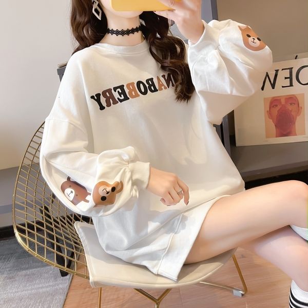 

2021 spring new round neck sweatshirt women casual all-match letter cartoon printing loose 1weg, Black