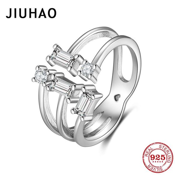 

cluster rings 925 sterling silver simple sparkling clears zircon open adjustable finger for women fashion female wedding jewelry bijoux, Golden;silver