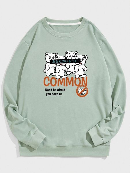 

men bear and japanese letter graphic sweatshirt m4pm#, Black