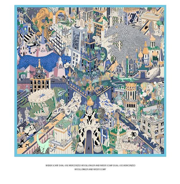 

scarves animal pattern 90*90cm twill weave silk large square scarf female decorative neckerchief all-match shawl women, Blue;gray