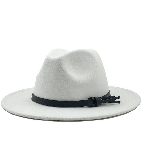 

classics solid wide brim fedora hat with black bowknot belt women men wool felt elegant british casual fedora caps, Blue;gray