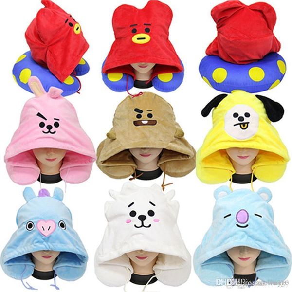 

wholesale 7 colors lovely colorful embroidered pillows cartoon stuffed plush animal hat cushion with u shaped heat neck pillows xdh0725 t03