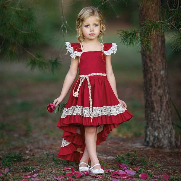 Cada meninas vestidos Baby Gril's irregular fishtail dress lace patchwork moda infantil festa de casamento tutu menina roupas q0716