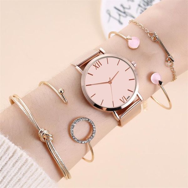 

wristwatches 5pc/set women watches starry sky mesh watch fashion casual female bracelet set, Slivery;brown