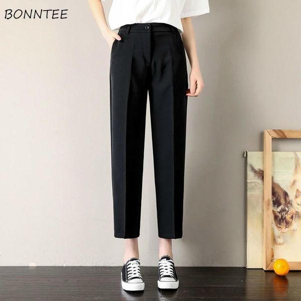 

women's pants & capris casual women wide-leg loose straight ankle-length korean-style high-waist all-match trousers female slim solid s, Black;white
