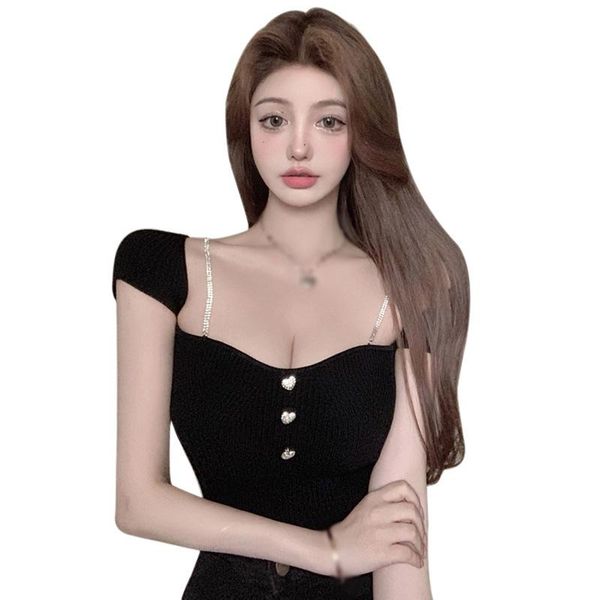 

women's t-shirt summer arrival square collar tee shirt korean style slim navel knitted short sleeve, White