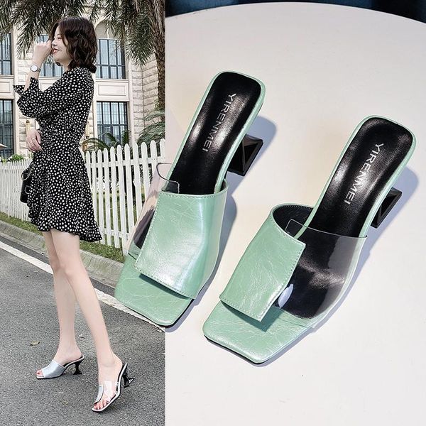 

2021 new women's shoes sandals pvc jelly crystal heel transparent women fashion clear high heels summer sandals pumps shoes, Black