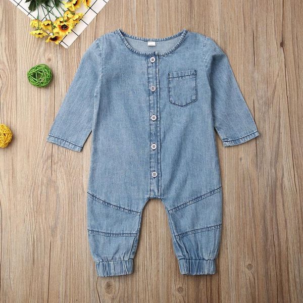 

jumpsuits baby clothes boy spring and autumn born jumpsuit girls denim solid color romper, Blue