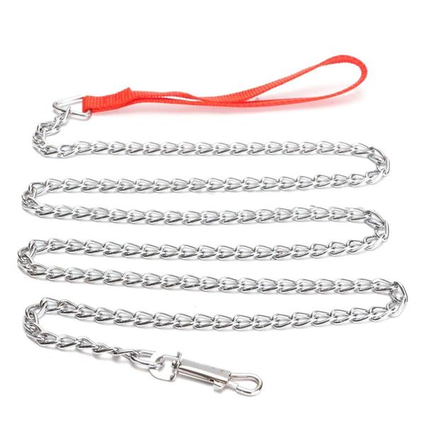 

dog collars & leashes 1.6m heavy duty metal chain puppy walking lead leash clip red handle