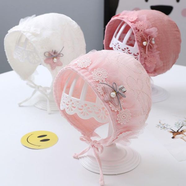 

caps & hats spring summer born girl hat princess flower lace baby beanie 0-3month soft cotton infant bonnet cap sunhat po props, Yellow