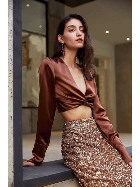 

women's blouses & shirts brief pleated temperament satin crop shirt women cross v neck hem tie pullovers blouse sho 1lkc, White