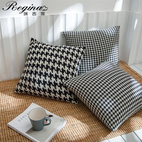 

cushion/decorative pillow yiruio pure cotton houndstooth cushion covers 45*45 classic champagne black white living room decoration sofa case