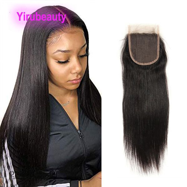

5 pieces one lot straight peruvian human virgin hair 4x4 lace closure with baby hairs closures middle three part natural color body wave, Black;brown