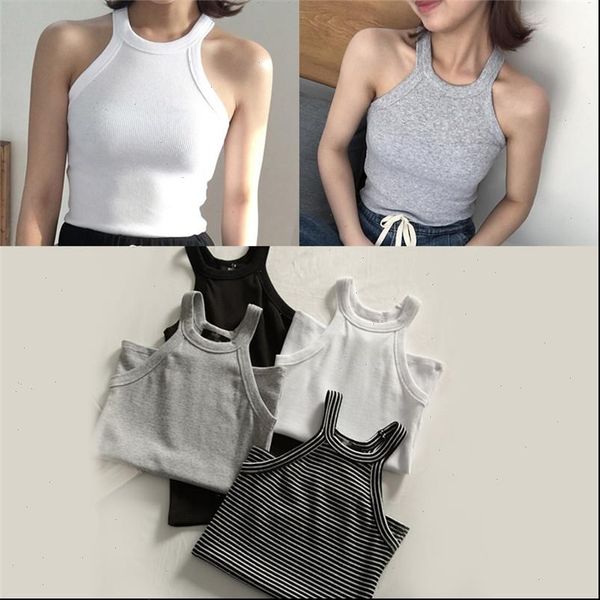 

women halter neck tank off shoulder sleeveless basic solid color tanks women slim knit top, White