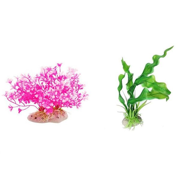 

aquatic dwarf plastic plant ornament pink white with green artificial grass plastic ornament plant