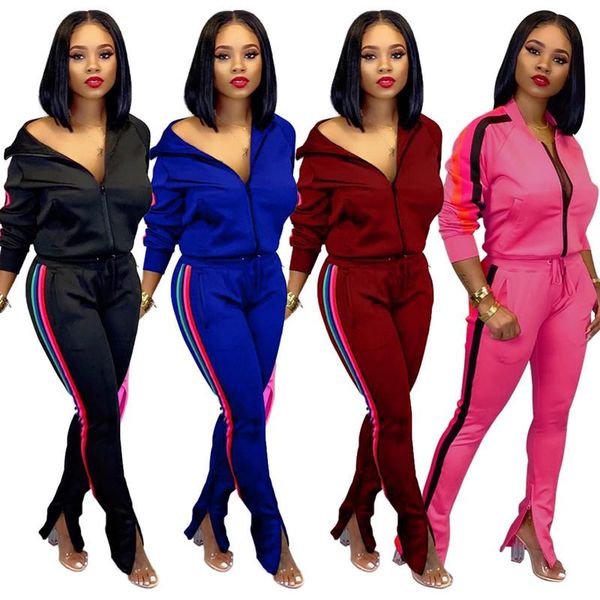 

autumn winter two piece set women tracksuit side stripe long sleeve and pants sweat suit female casual outfits matching sets, White