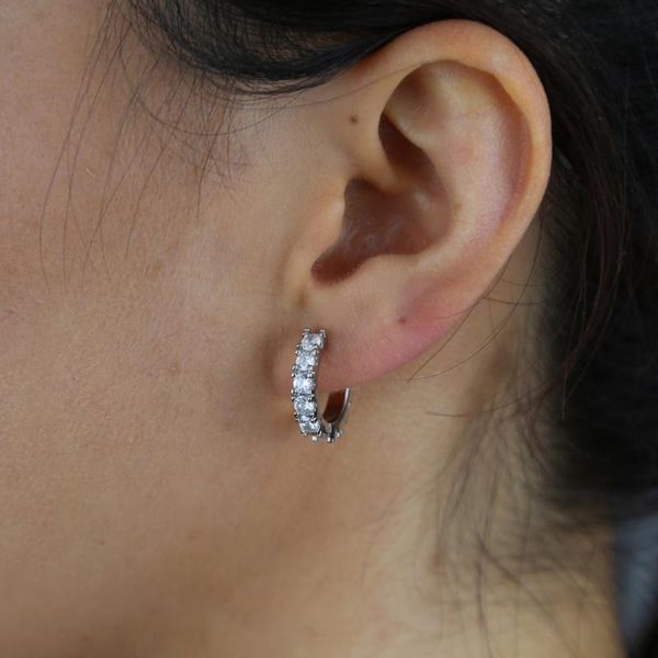 

hoop & huggie hinged earring in gold silver dazzling cz crystal circle round for women wedding party jewelry wholesale, Golden;silver