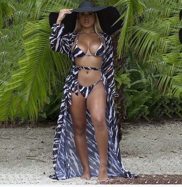 

women's swimwear women bikini cover-ups kimono maxi open front beach tunic dress mujer see-through printed mesh swimsuit with belt, White;black