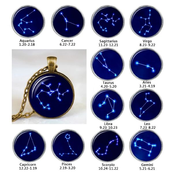 

men women jewelry glowing glass pendant necklace 12 constellation necklaces, Silver