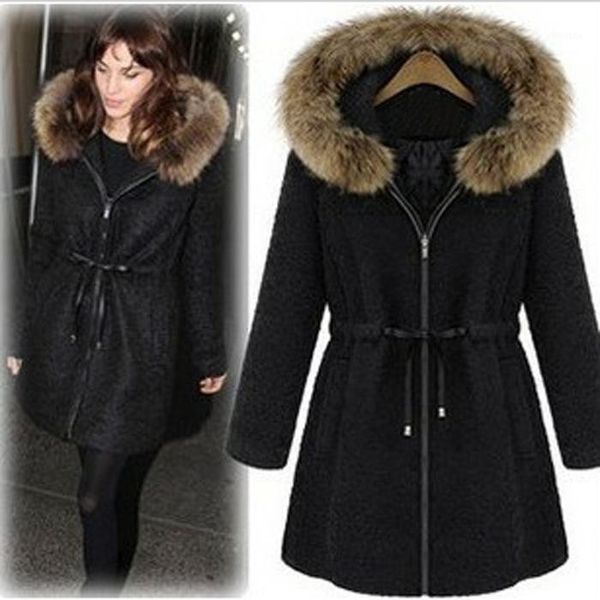 

women's fashion versatile black drawstring warm hooded cotton cotton-waist jacket thickened with fleece coat coats for women wool & ble