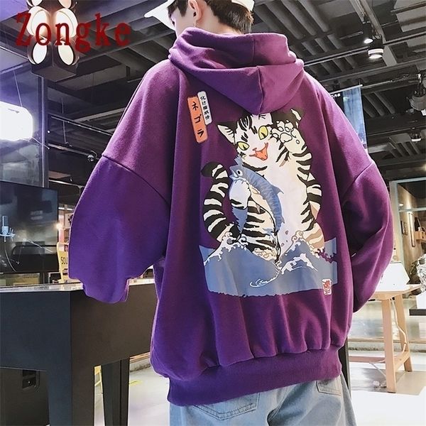 

zongke new japanese pullover hoodies men hip hop fashion men hoodies sweatshirts streetwear hooded sweatshirts m-2xl 201113, Black