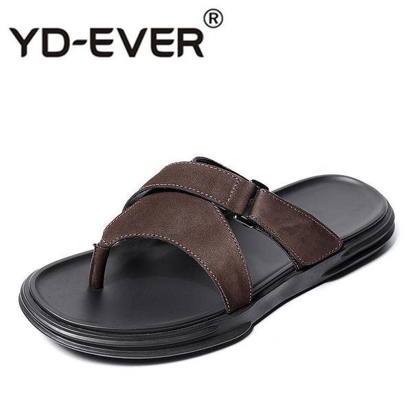 

slippers summer personality genuine leather flip-flops men soft-soled beach shoes fender male cowhide, Black